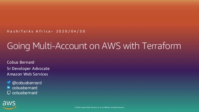 Title slide from presentation about terraform with multiple aws accounts